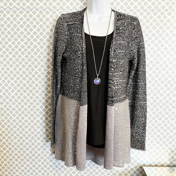 BELLDINI Black & Gray Sequined Knit Open Front Cardigan Sweater, S, NWT! - Picture 6 of 9